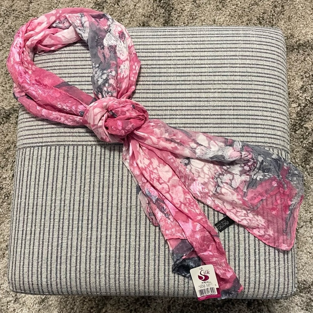 NWT Miss Museum 100% Silk Pink Floral Scarf - Waima Wharf Museum Boutique